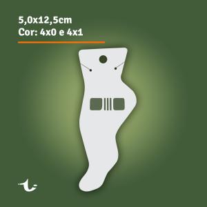 Tag Tornozeleira • 5,0x12,5cm - 4x0 ou 4x1 Cores Escolha seu papel. Final 5,0x12,5cm | Arte 5,6x13,1cm | Sangria 3mm 4x0 Cores ou 4x1 Cores Laminação BOPP Frente Já incluso corte especial para Tag Tornozeleira Produção estimado entre 3 e 7 dias úteis