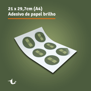 Adesivo de papel Brilho - A4 - Color Adesivo Brilho 180g Final 21,0x29,7cm | Arte 22,0x30,7cm | Sangria 5mm 4x0 Adicione seu Revestimento. Não incluso. Prazo de produção estimado entre 3 e 5 dias úteis.