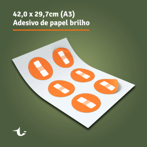 Adesivo de papel Brilho - A3 - Color Adesivo Brilho 180g Final 42,0x29,7cm | Arte 43,0x30,7cm | Sangria 5mm 4x0 Cores Adicione seu Revestimento. Não incluso. Prazo de produção estimado entre 3 e 5 dias úteis.