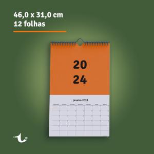 Calendário de Parede - 300g - 4x0 - Laminação Fosco Frente - Verniz UV Brilho Loc. Frente Couche 300g Final 46,0x31,0cm | Arte 47,0x32,0cm | Sangria 5mm 4x0 Cores Laminação BOPP Fosco Frente + Verniz UV Brilho Localizado Frente Furo para parede de 5mm no centro superior Prazo de produção estimado entre 7 e 10 dias úteis.