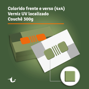 Cartão de Visita • 300g - 4x4 - Laminação Fosca - Verniz UV Brilho Localizado Couche 300g Final 8,8x4,8cm | Arte 9,4x5,4cm | Sangria 3mm 4x4 Cores Laminação BOPP Fosco Frente e Verso + Verniz UV Brilho Localizado Frente e Verso Corte reto Prazo de produção estimado entre 3 e 7 dias úteis.