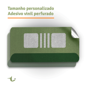 Adesivo Vinil Perfurado - Personalizado Vinil Branco Perfurado Largura máxima de impressão 1,32m 4x0 Cores   Produção estimado entre 3 e 5 dias úteis