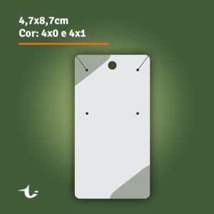 Tag Conjunto Brinco e Colar • 4,7x8,7cm  - 4x0 ou 4x1 Cores Escolha seu papel. Final 4,7x8,7cm | Arte 9,3x5,3cm | Sangria 3mm 4x0 Cores ou 4x1 Cores Laminação BOPP Frente Já incluso corte especial para Tag Conjunto Brinco e Colar Produção estimado entre 3 e 7 dias úteis