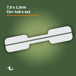 Tag para anéis/pulseiras • 7,0x1,5cm - 4x0 ou 4x1 Cores Escolha seu papel. Final 7,0x1,5cm | Arte 7,6x2,1cm | Sangria 3mm 4x0 Cores ou 4x1 Cores Laminação BOPP Frente Já incluso corte especial para Tag para anéis/pulseiras Produção estimado entre 3 e 7 dias úteis