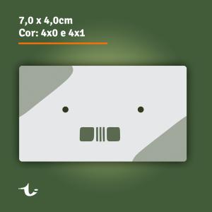 Tag para Par de Brincos com 2 furos • 7,0x4,0cm - 4x0 ou 4x1 Cores Escolha seu papel. Final 7,0x4,0cm | Arte 7,6x4,6cm | Sangria 3mm 4x0 Cores ou 4x1 Cores Laminação BOPP Frente Já incluso corte especial para Tag para Par de Brincos com 2 furos Produção estimado entre 3 e 7 dias úteis